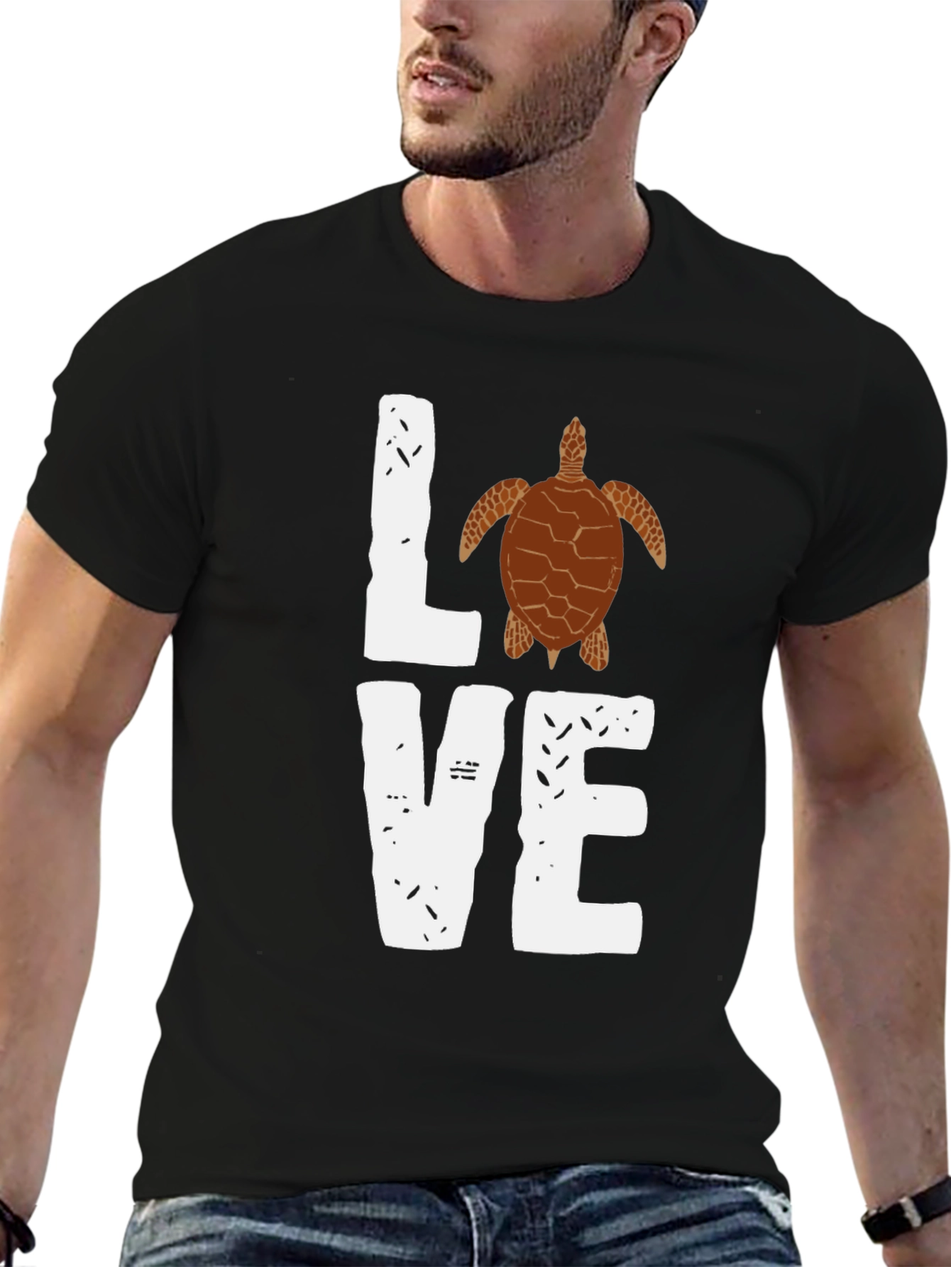 Love Turtle Graphic T-Shirt - Trendy Black Tee