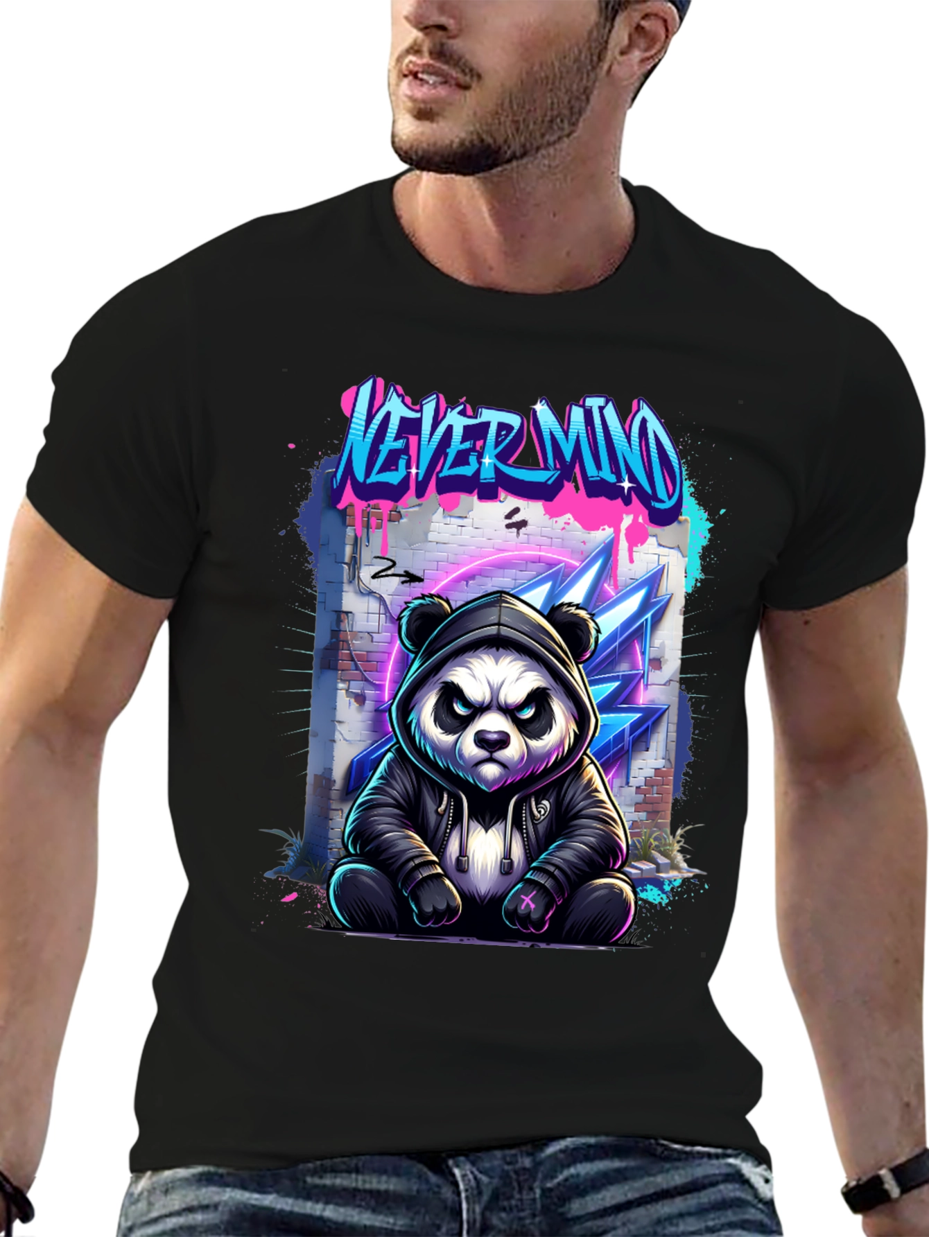 Never Mind Panda Graphic Black T-Shirt