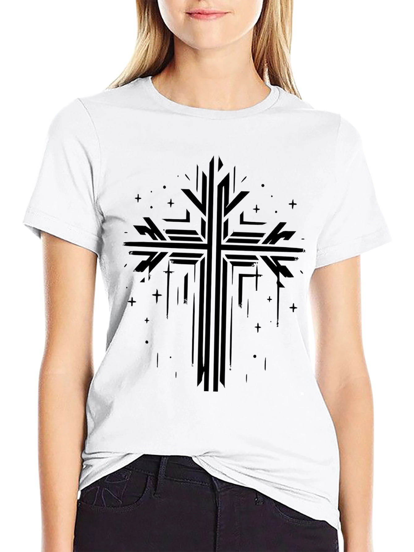 Geometric Cross Graphic Tee - Stylish Religious Apparel