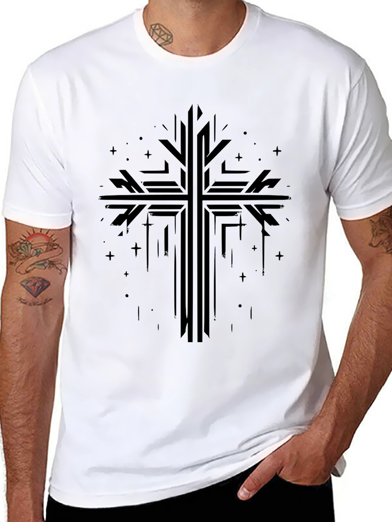 Geometric Cross Graphic Tee - Stylish Religious Apparel