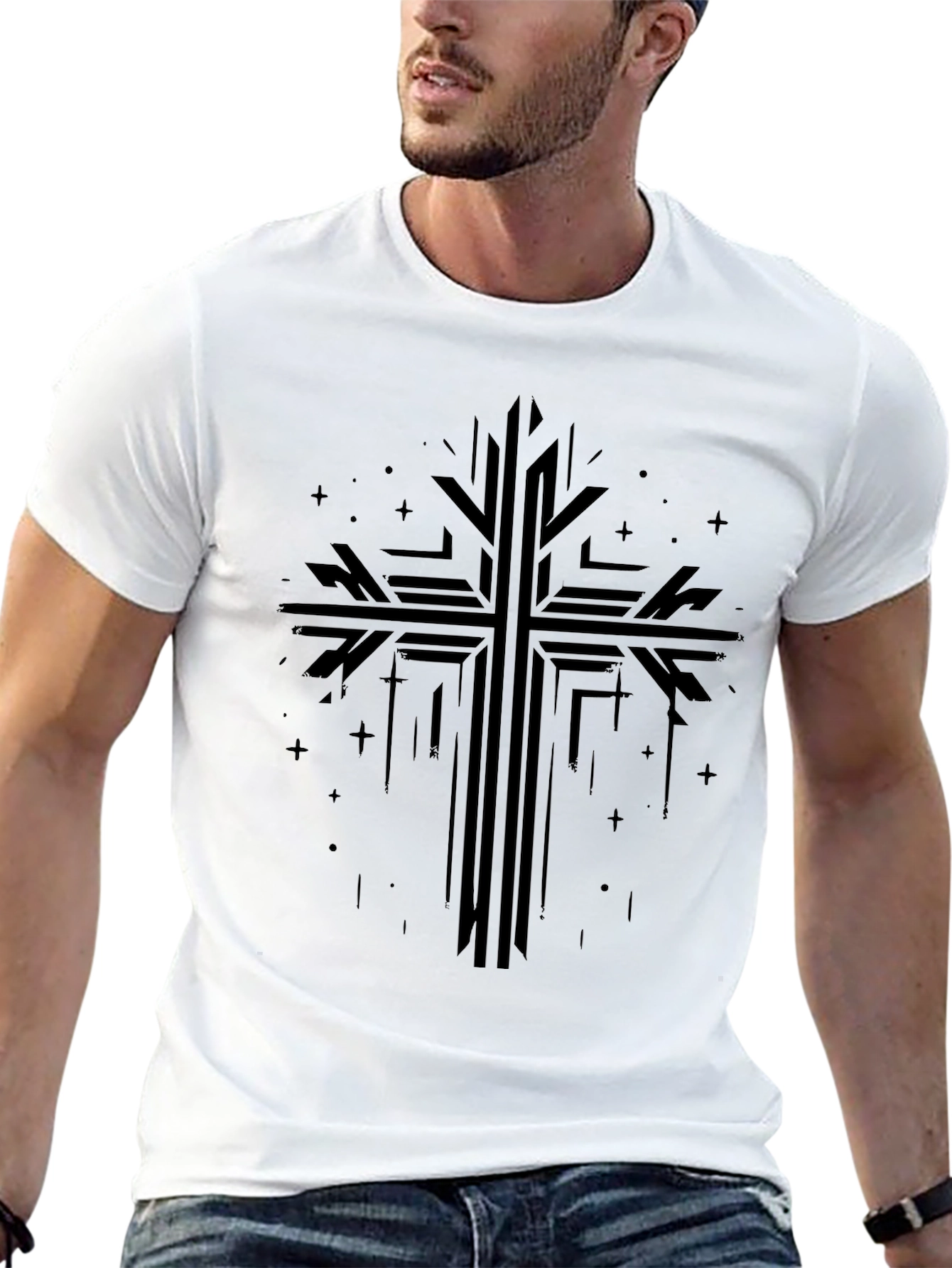 Geometric Cross Graphic Tee - Stylish Religious Apparel