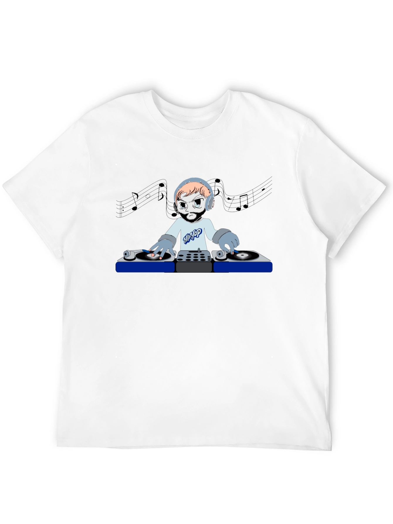 DJ Cartoon Graphic Tee - Black Crew Neck T-Shirt