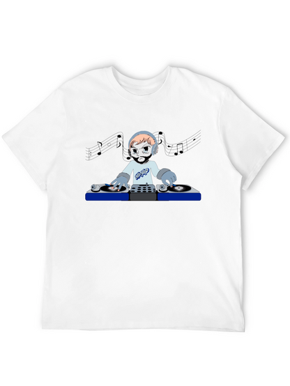 DJ Cartoon Graphic Tee - Black Crew Neck T-Shirt