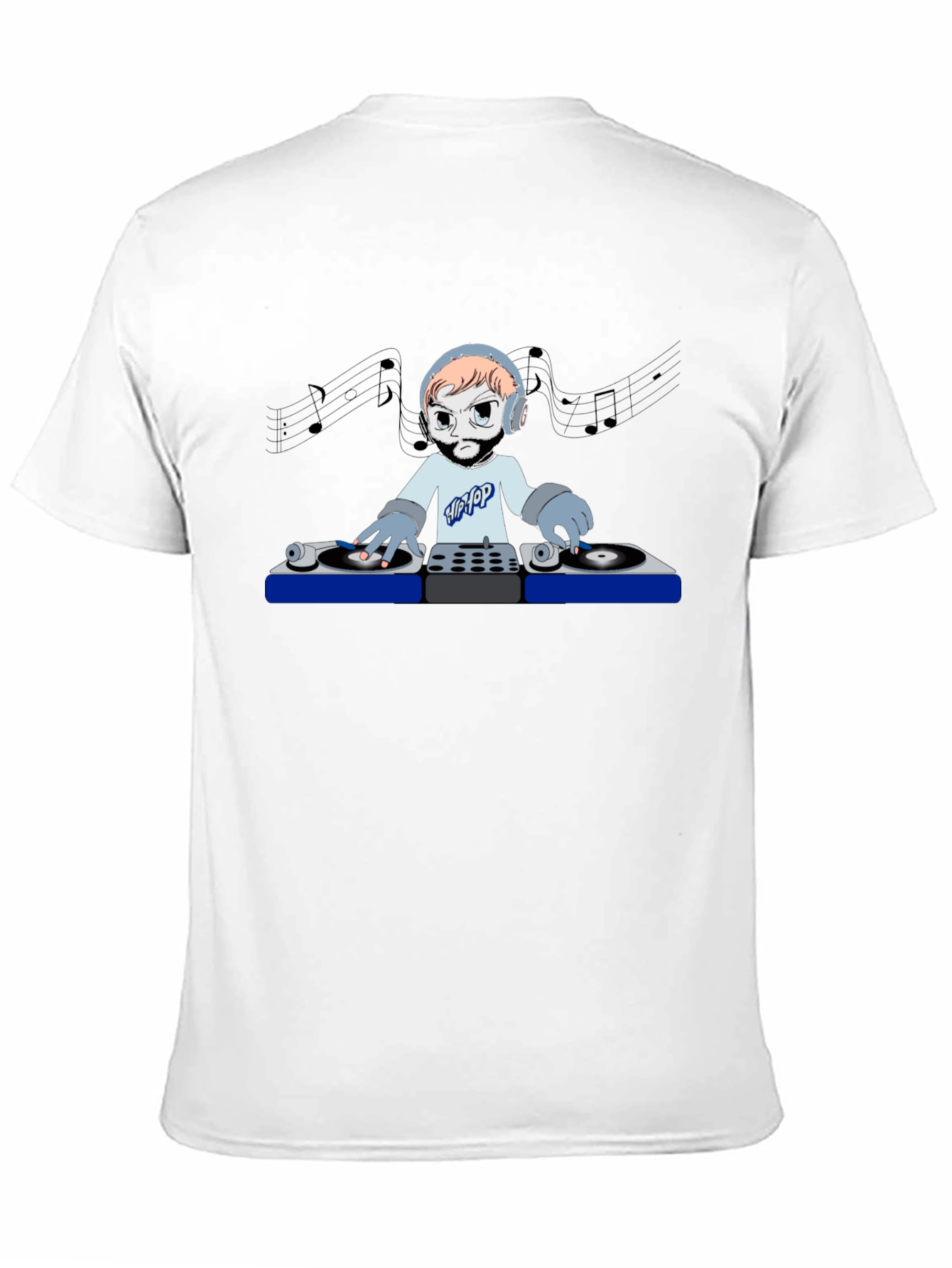DJ Cartoon Graphic Tee - Black Crew Neck T-Shirt