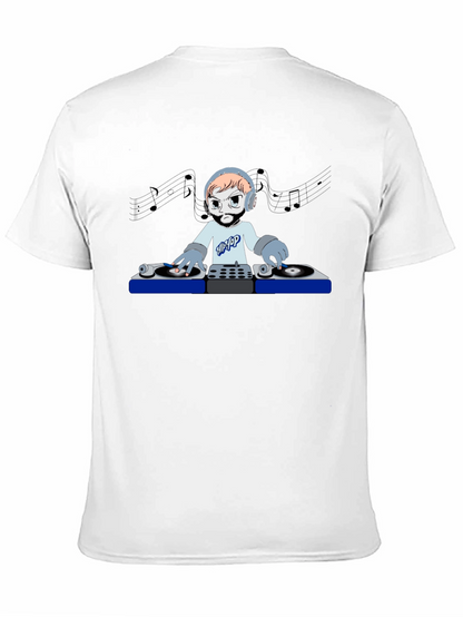 DJ Cartoon Graphic Tee - Black Crew Neck T-Shirt