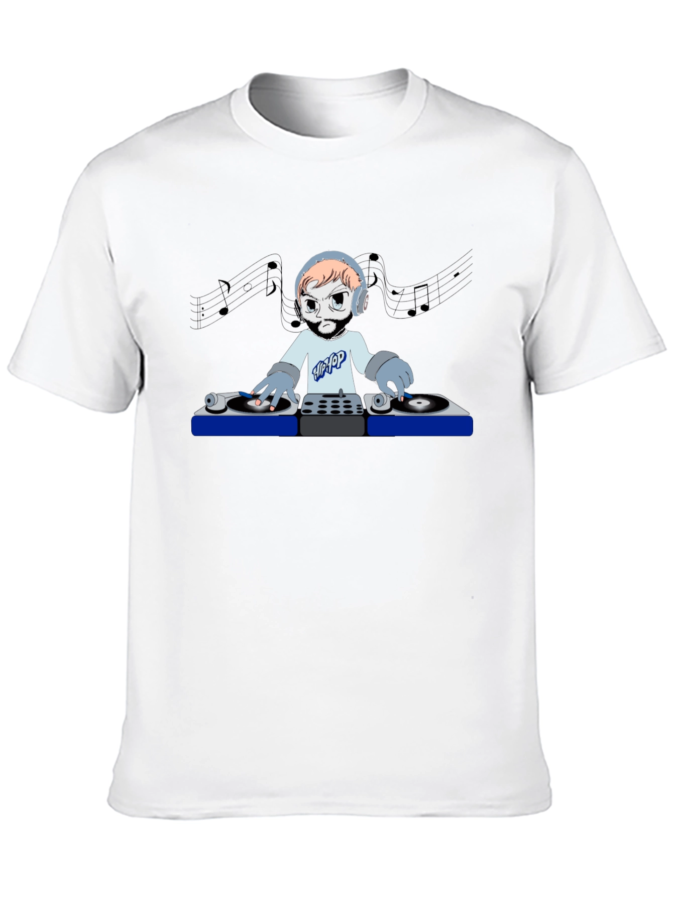 DJ Cartoon Graphic Tee - Black Crew Neck T-Shirt