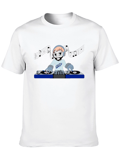 DJ Cartoon Graphic Tee - Black Crew Neck T-Shirt