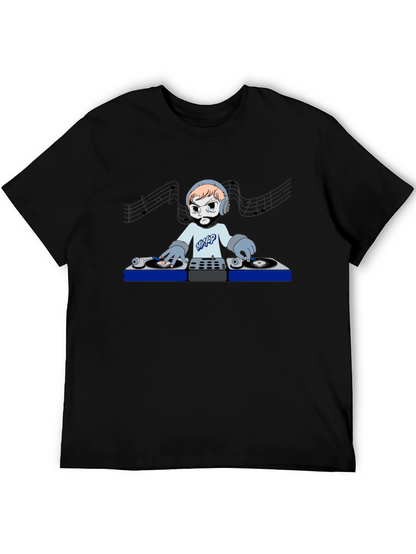 DJ Cartoon Graphic Tee - Black Crew Neck T-Shirt
