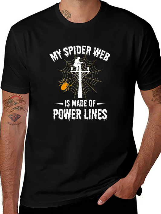 Power Line Spider Web T-Shirt Lineman Halloween Tee