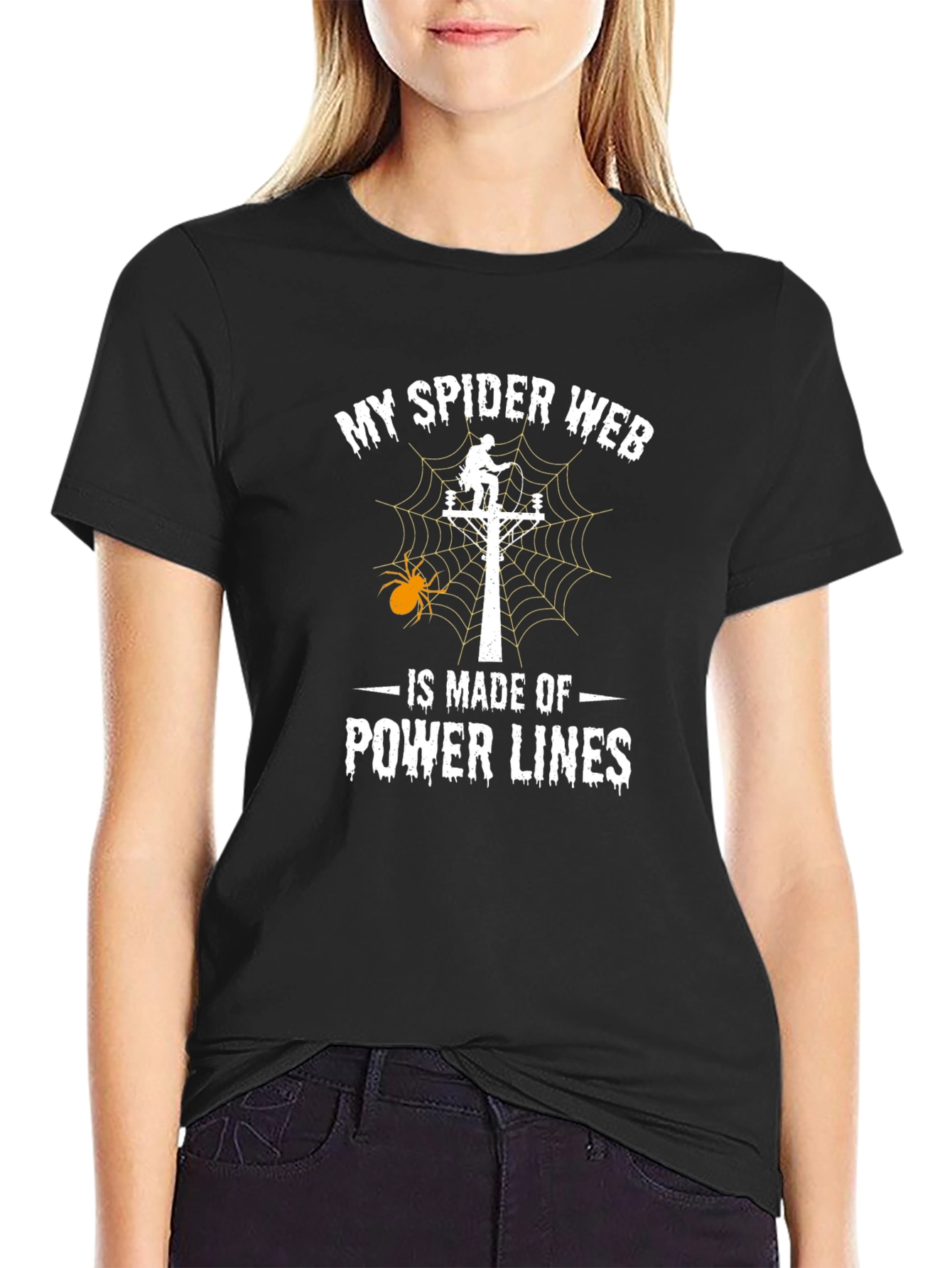 Power Line Spider Web T-Shirt Lineman Halloween Tee