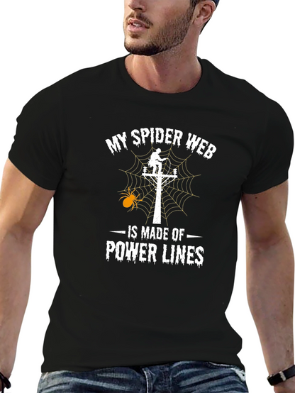 Power Line Spider Web T-Shirt Lineman Halloween Tee