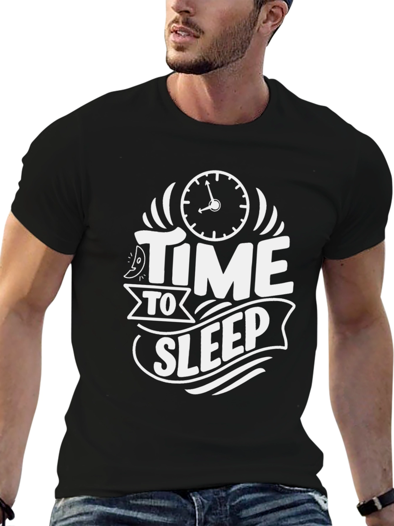 Time To Sleep Graphic Tee -  Black Cotton T-Shirt