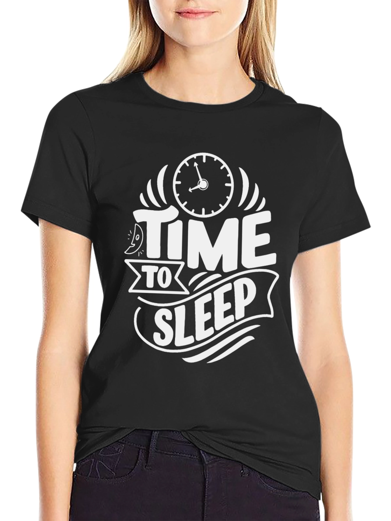 Time To Sleep Graphic Tee -  Black Cotton T-Shirt