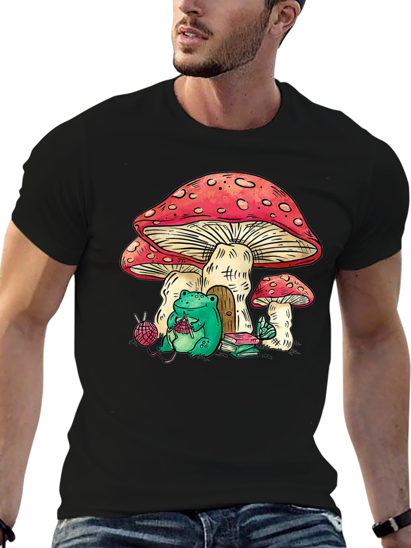 Mushroom House Frog Knitter Graphic Tee