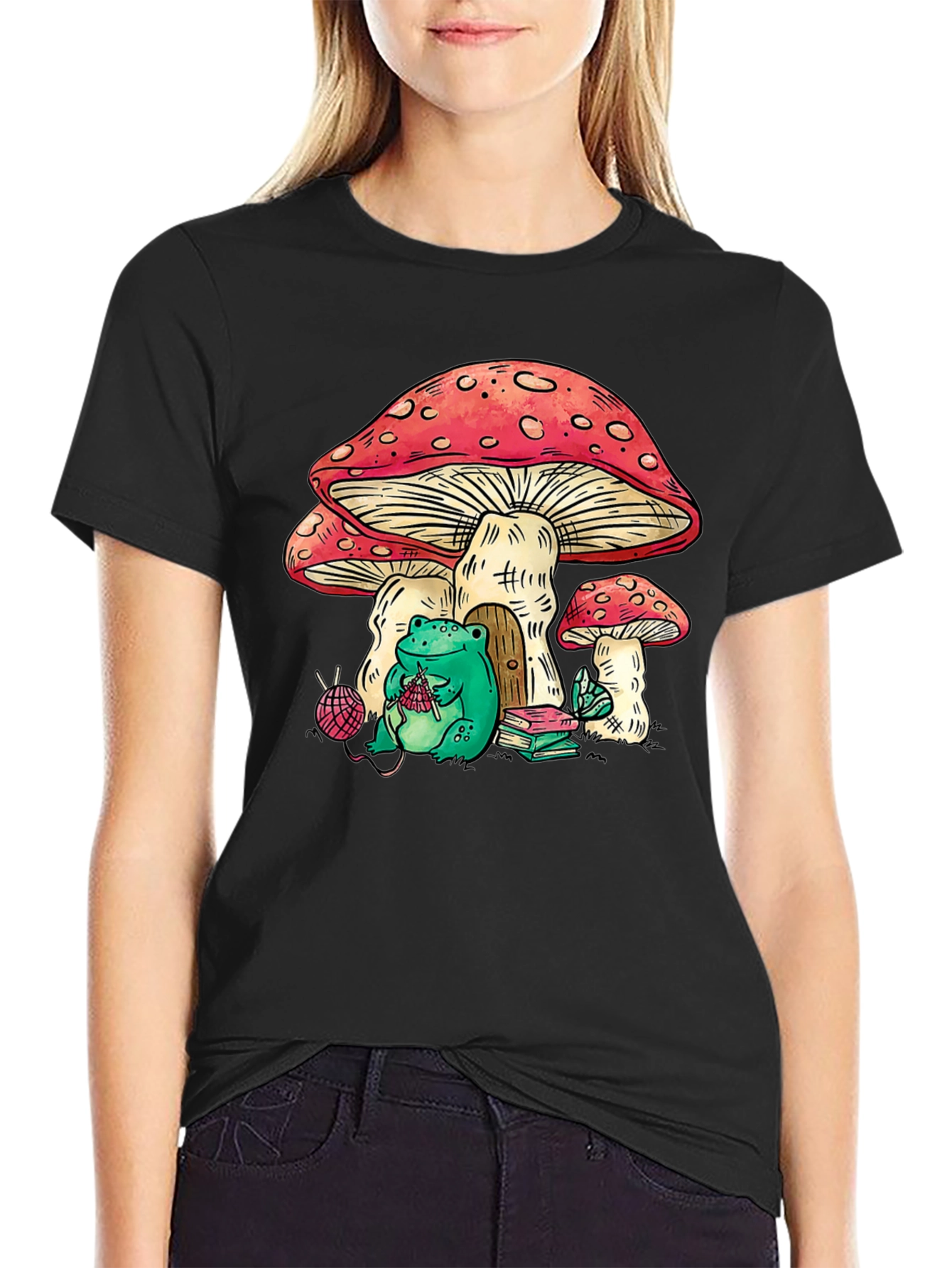 Mushroom House Frog Knitter Graphic Tee