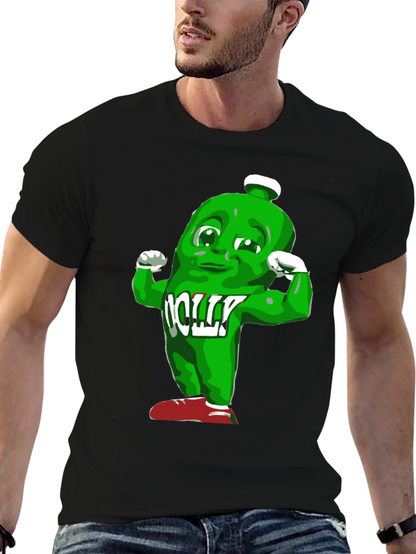 Funny Muscle Green Bottle Cartoon Black T-Shirt