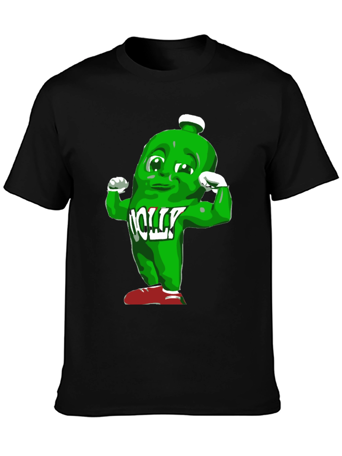 Funny Muscle Green Bottle Cartoon Black T-Shirt