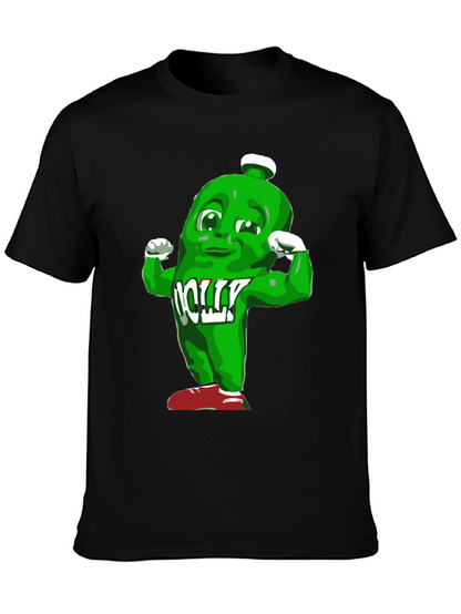 Funny Muscle Green Bottle Cartoon Black T-Shirt