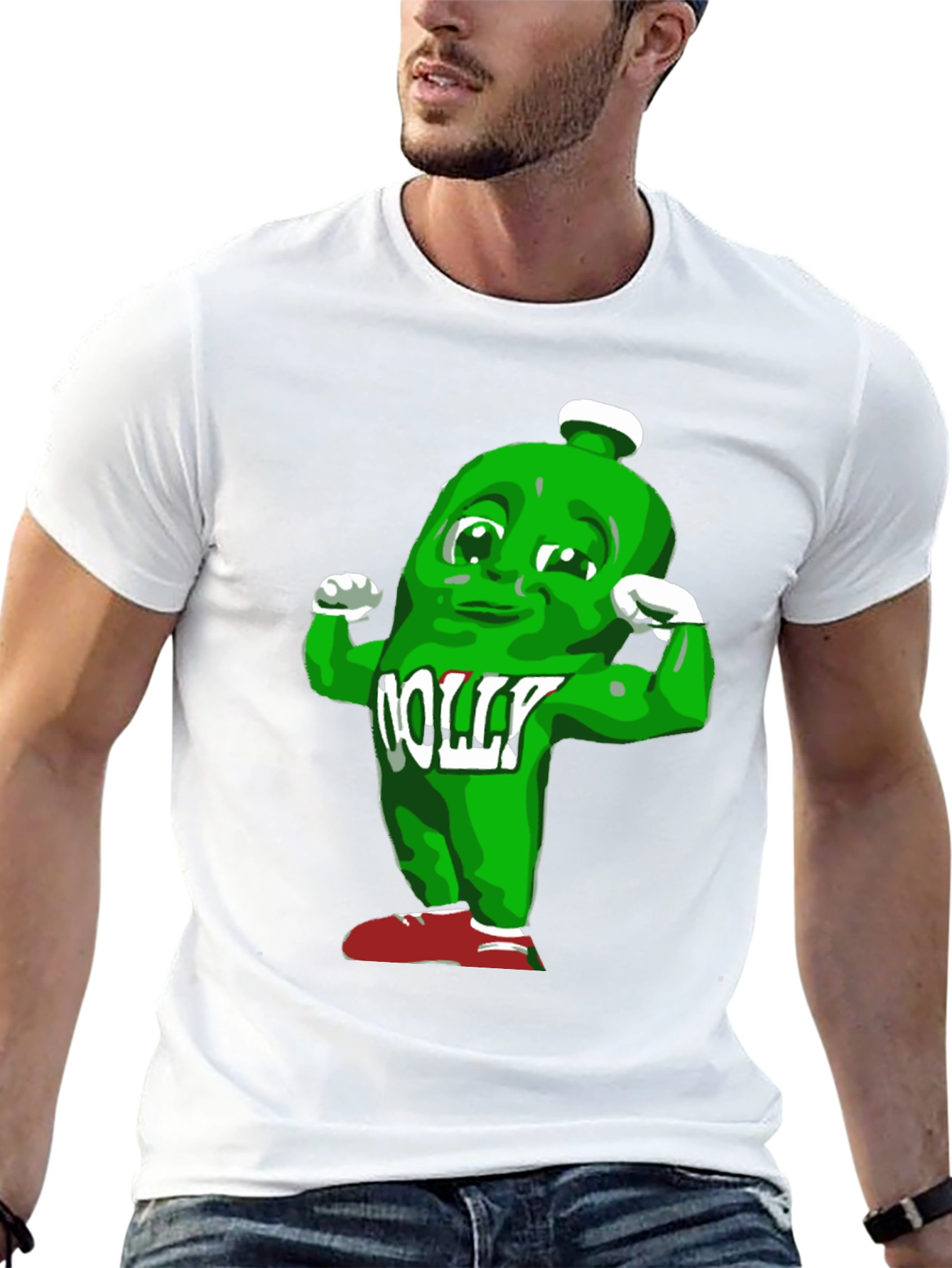 Funny Muscle Green Bottle Cartoon Black T-Shirt