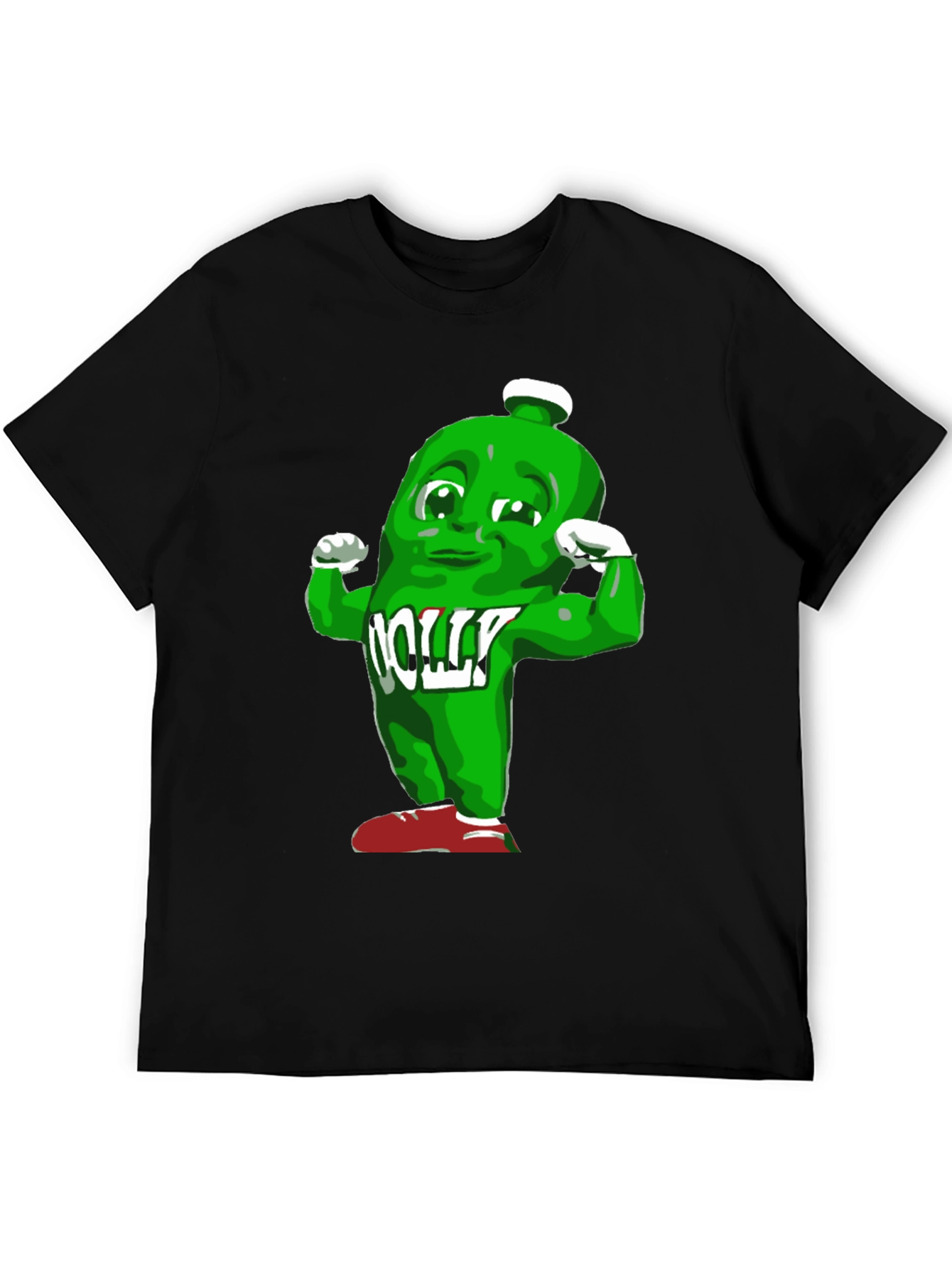 Funny Muscle Green Bottle Cartoon Black T-Shirt
