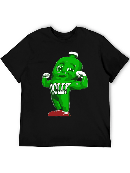 Funny Muscle Green Bottle Cartoon Black T-Shirt