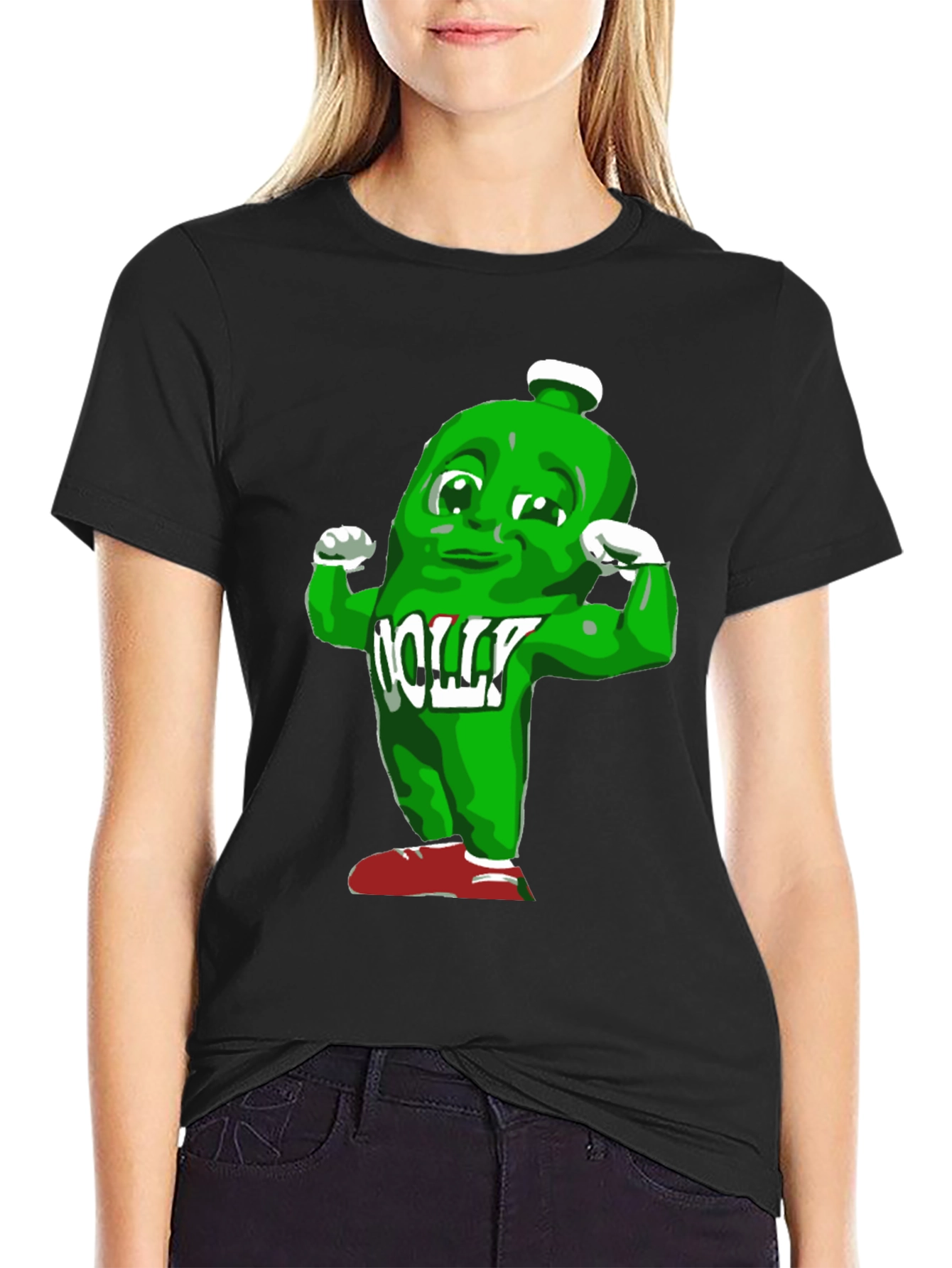 Funny Muscle Green Bottle Cartoon Black T-Shirt