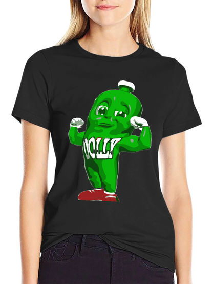 Funny Muscle Green Bottle Cartoon Black T-Shirt