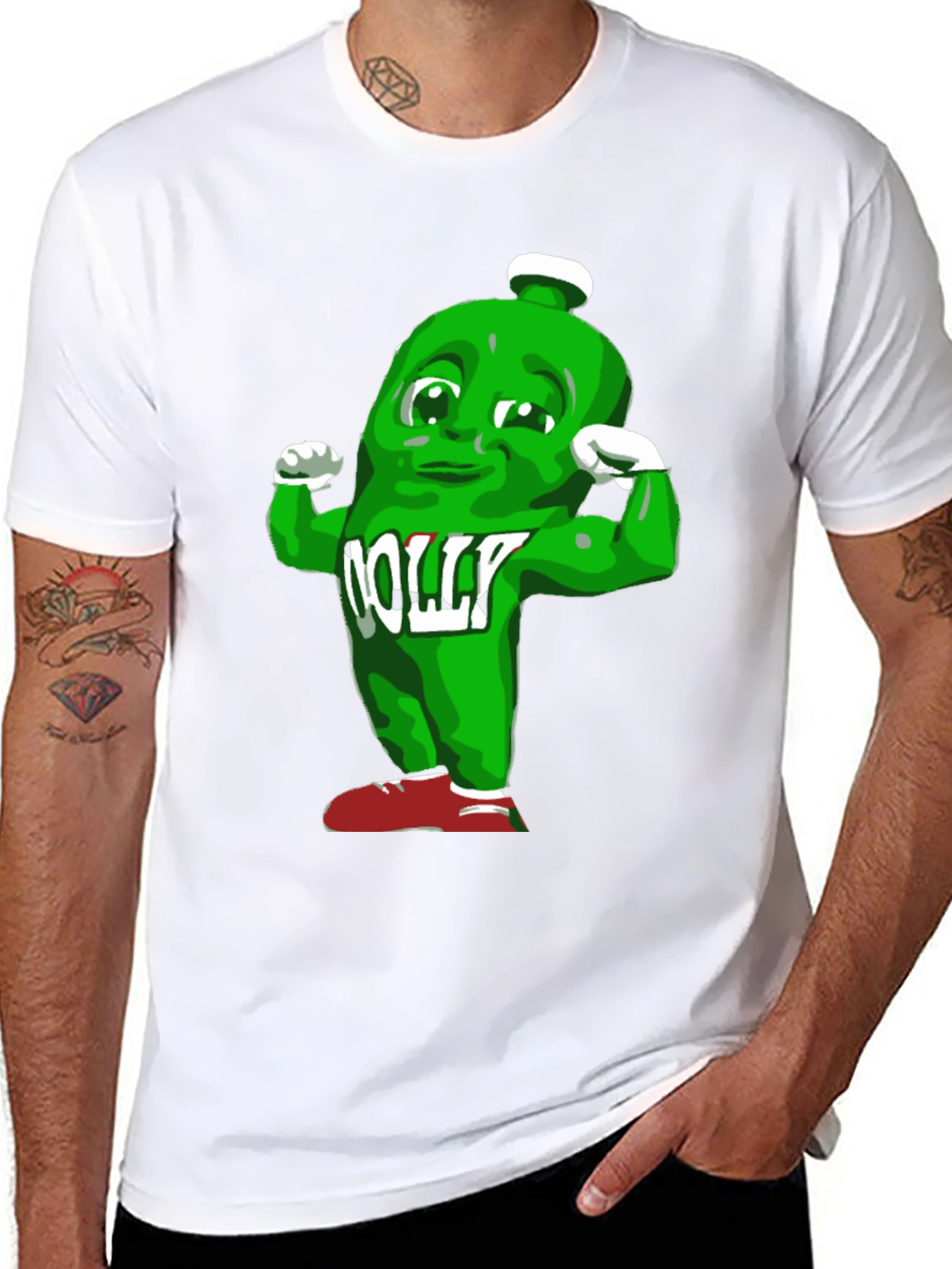 Funny Muscle Green Bottle Cartoon Black T-Shirt