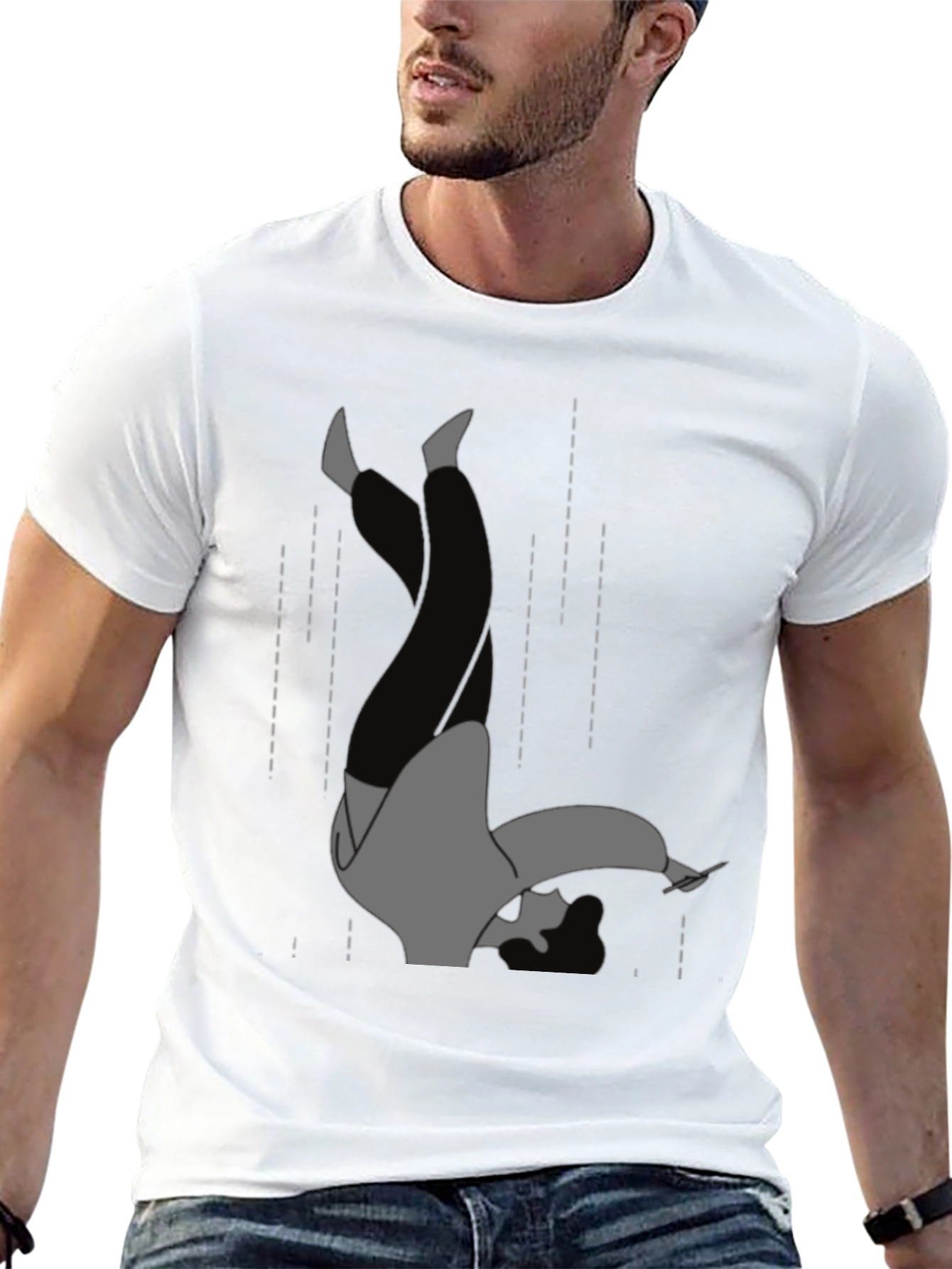 Falling Man Graphic Tee - Black Cotton T-Shirt