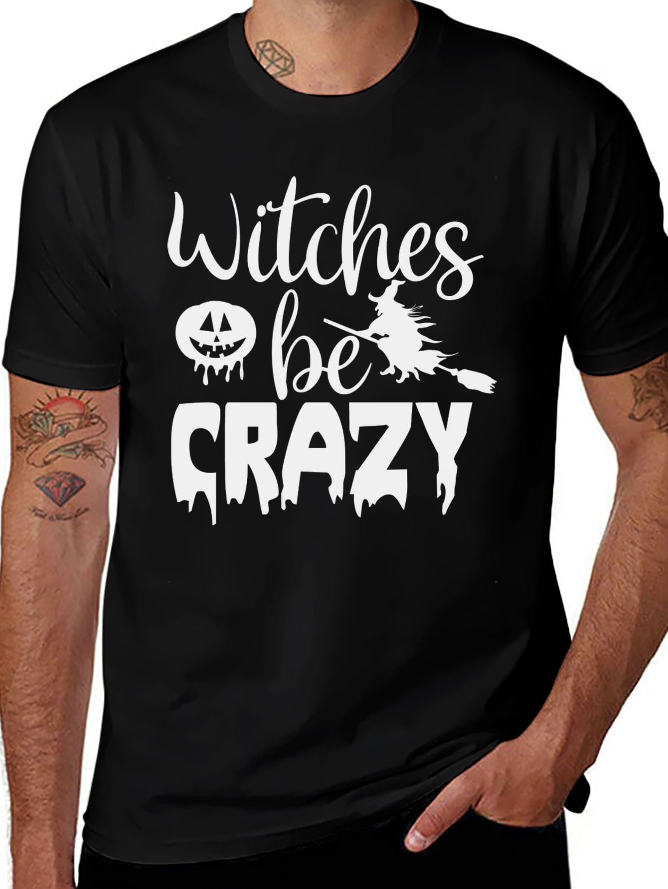Witches Be Crazy Halloween Graphic Tee - Black