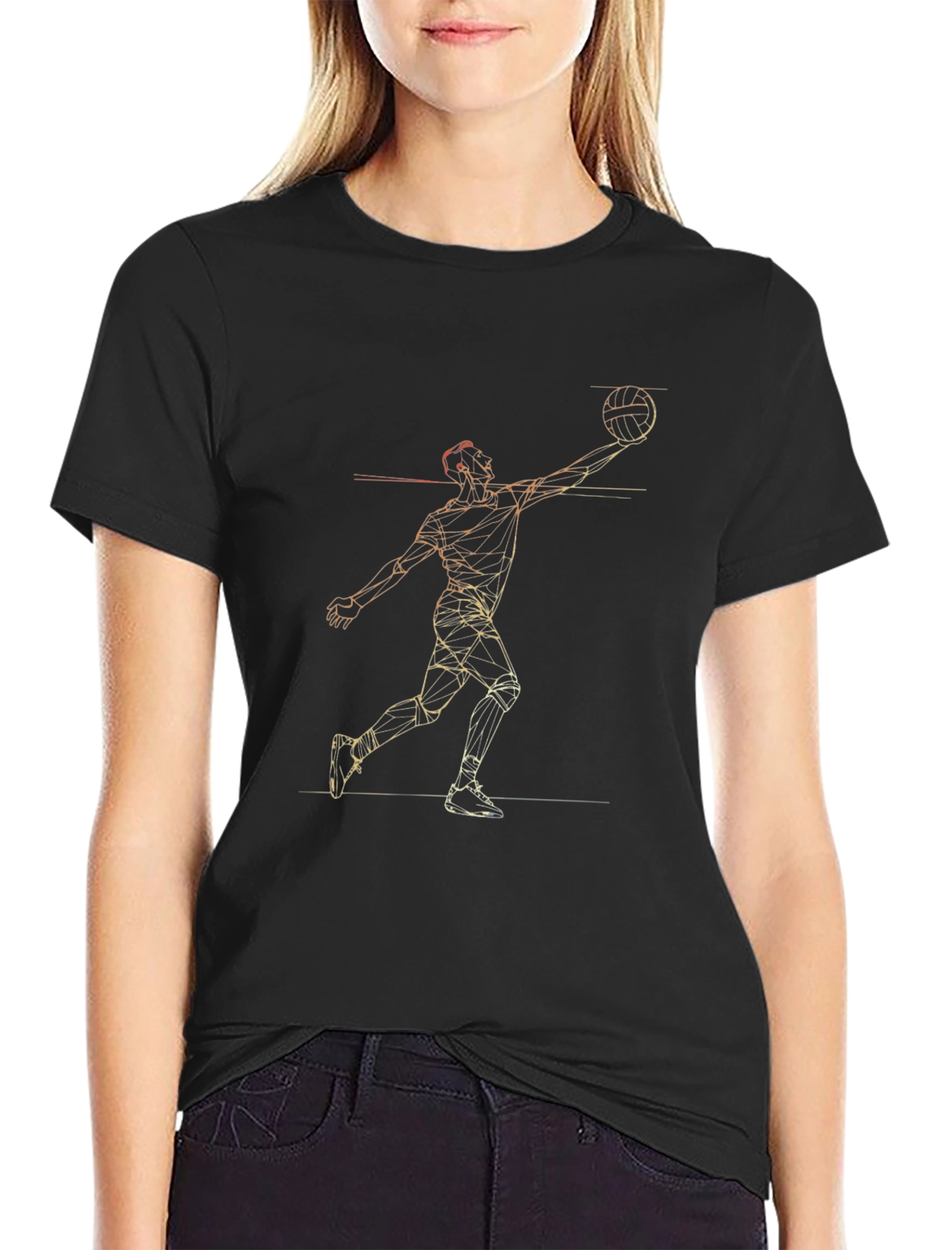 Geometric Basketball Player Black T-Shirt
