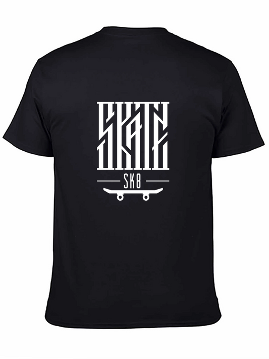 Skateboarding Tee - SK8 Graphic Print Black T-Shirt