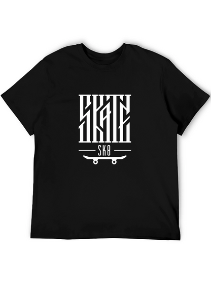 Skateboarding Tee - SK8 Graphic Print Black T-Shirt