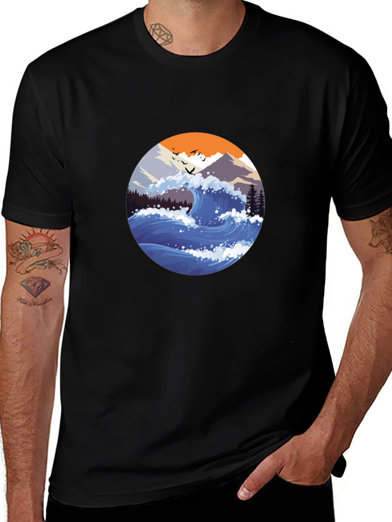 Wave Graphic Mens Black T-Shirt