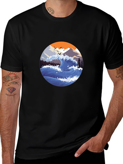 Wave Graphic Mens Black T-Shirt