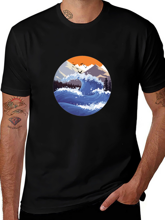 Wave Graphic Mens Black T-Shirt