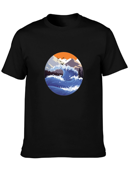 Wave Graphic Mens Black T-Shirt