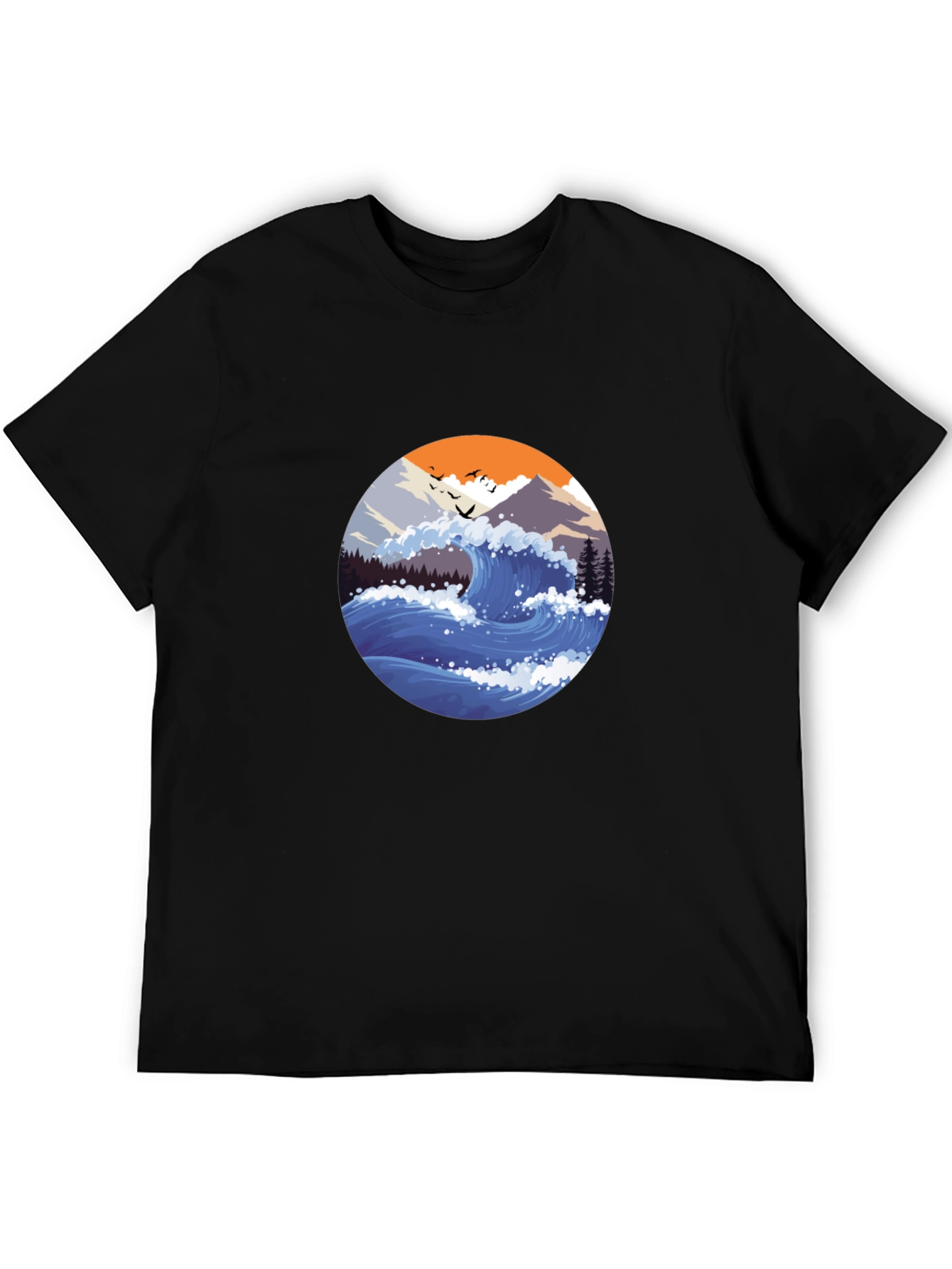 Wave Graphic Mens Black T-Shirt