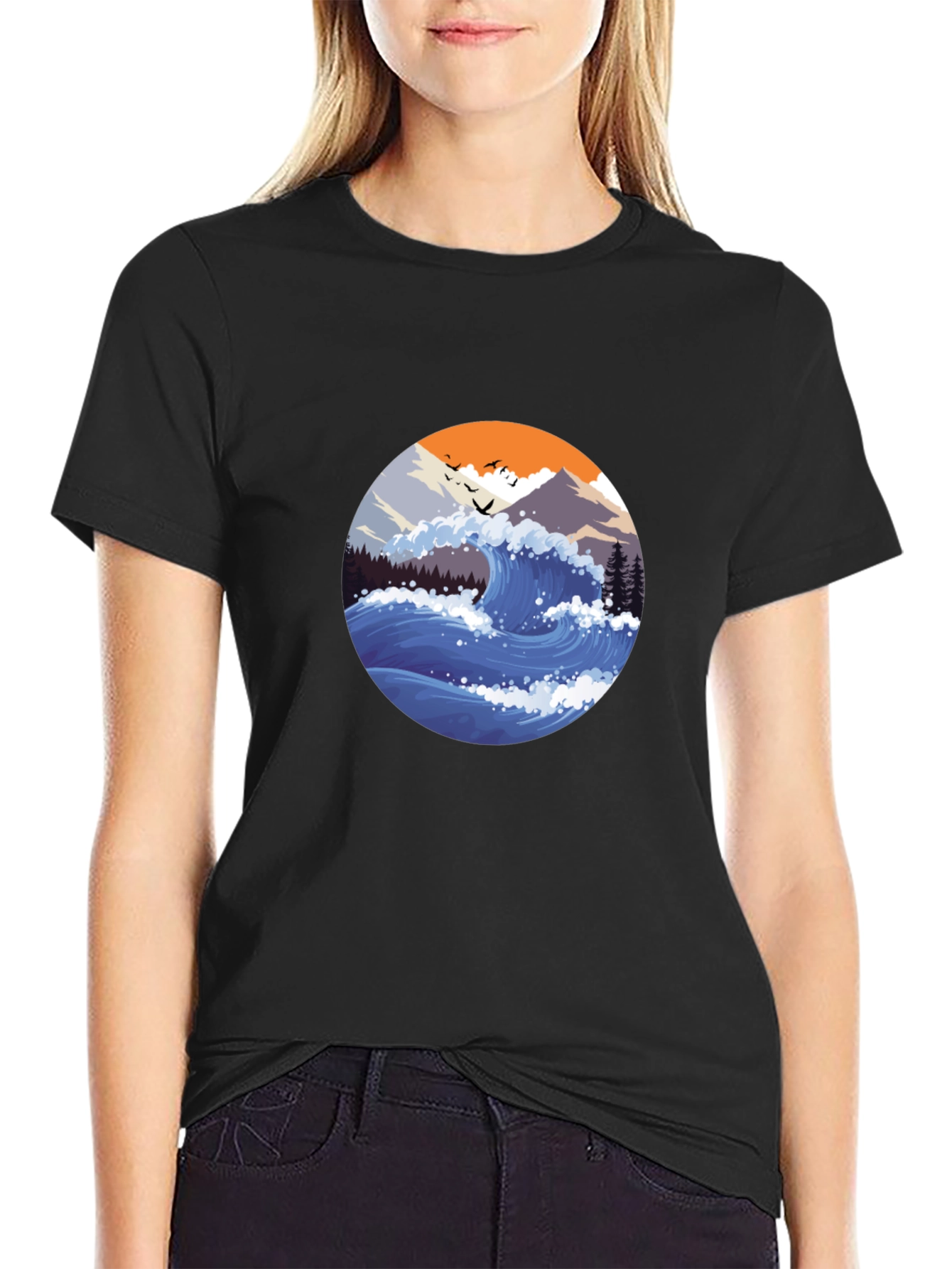 Wave Graphic Mens Black T-Shirt