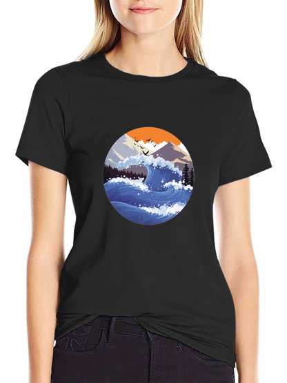 Wave Graphic Mens Black T-Shirt