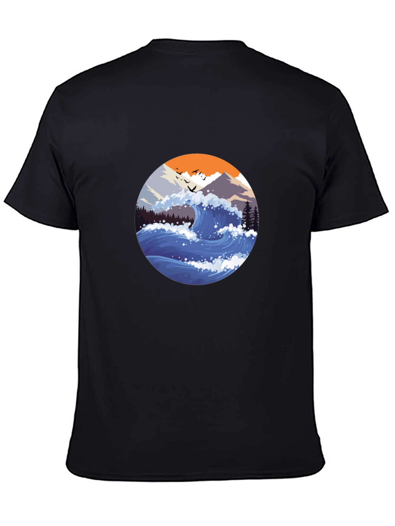 Wave Graphic Mens Black T-Shirt
