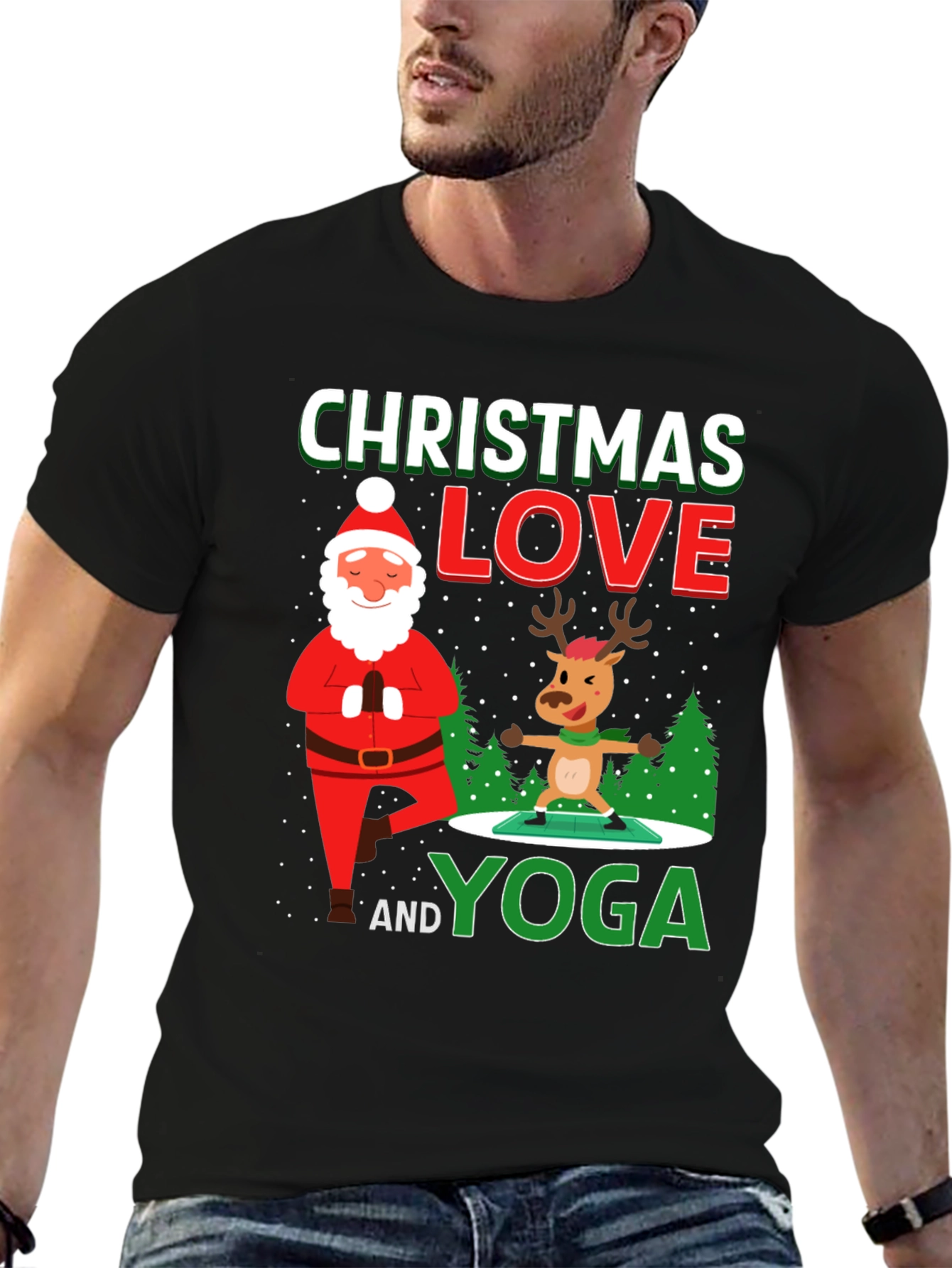 Christmas Love and Yoga Graphic T-Shirt