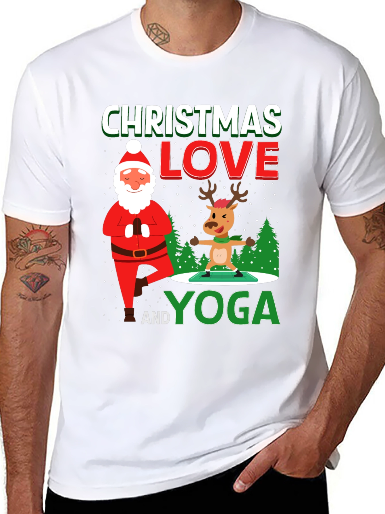 Christmas Love and Yoga Graphic T-Shirt