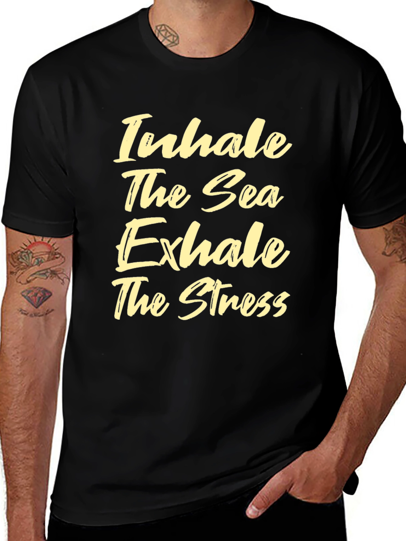 Inhale the Sea Exhale the Stress Black Tee