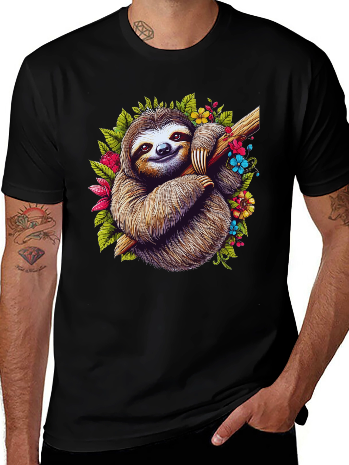 Sloth Floral T-Shirt - Relaxed Graphic Tee
