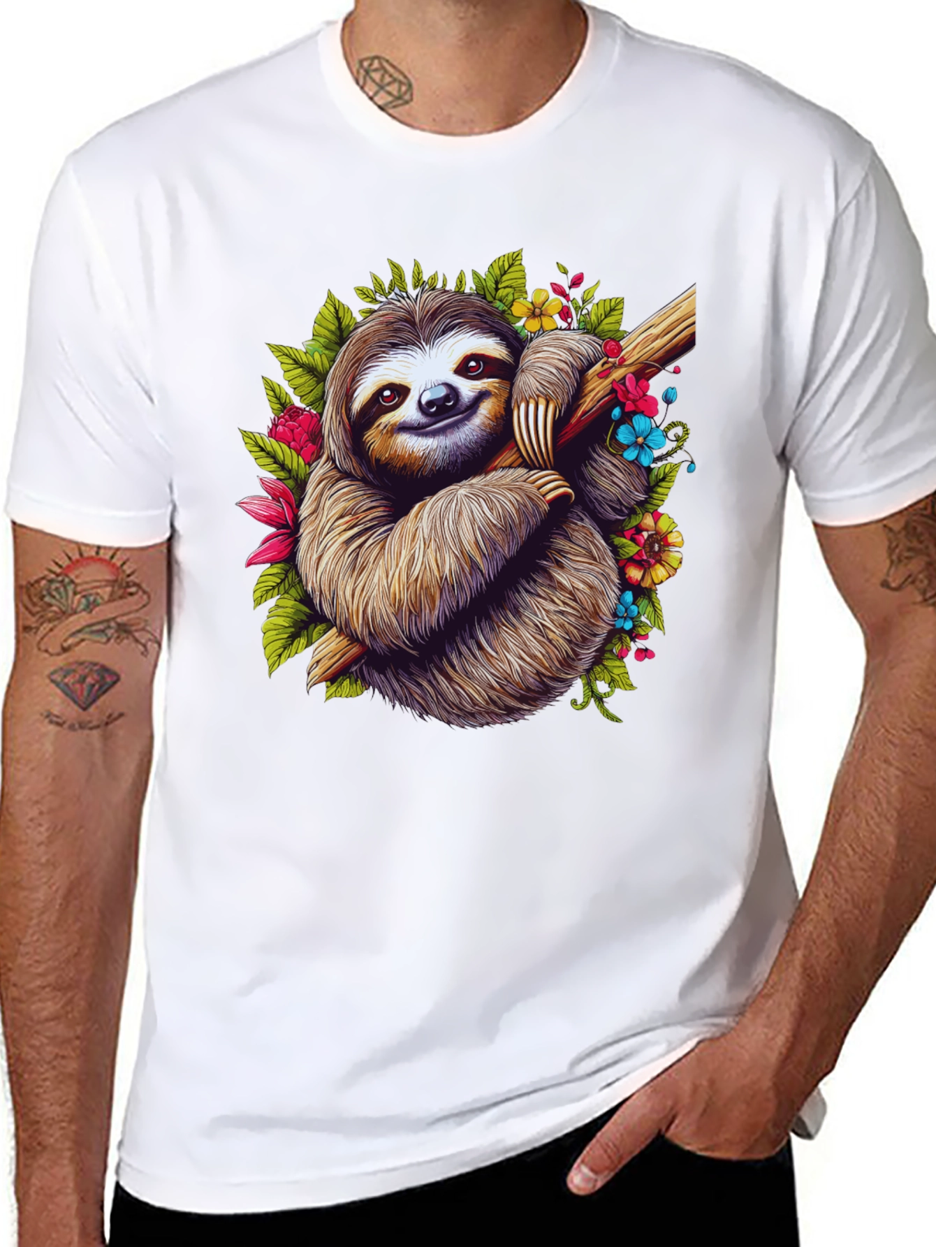 Sloth Floral T-Shirt - Relaxed Graphic Tee