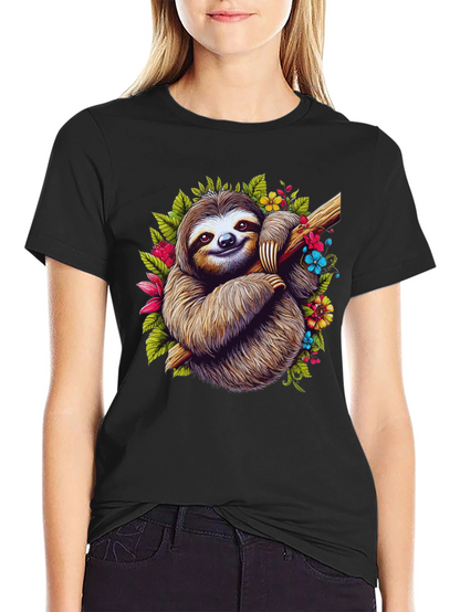 Sloth Floral T-Shirt - Relaxed Graphic Tee