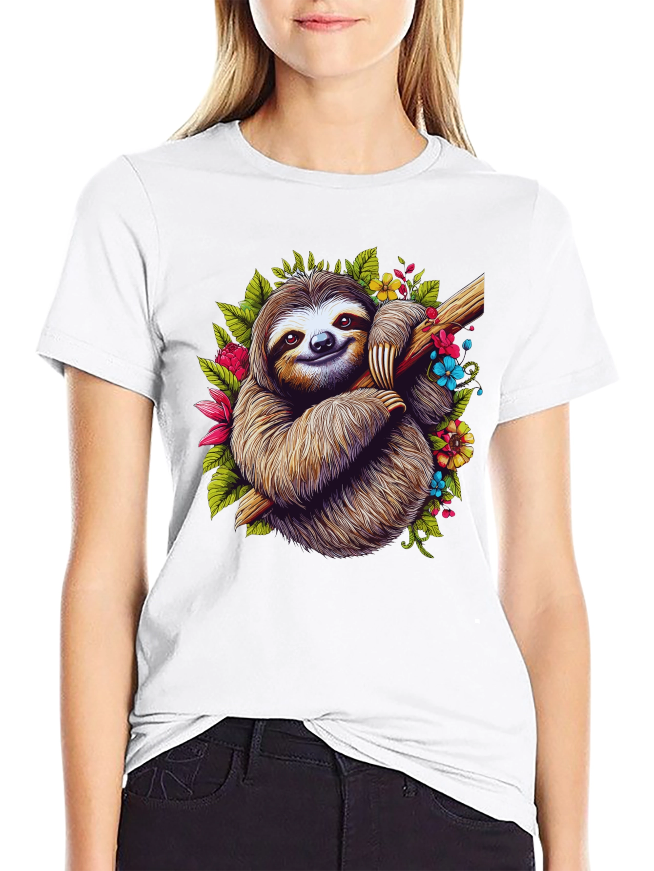 Sloth Floral T-Shirt - Relaxed Graphic Tee
