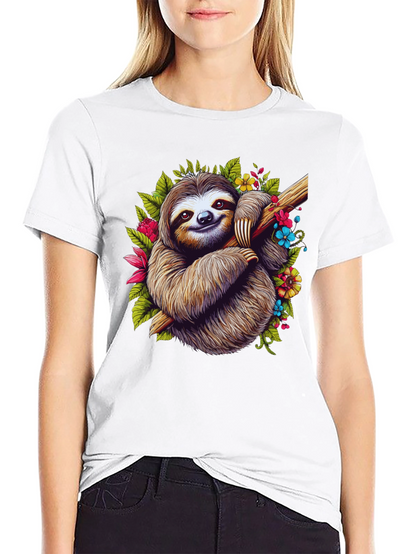 Sloth Floral T-Shirt - Relaxed Graphic Tee