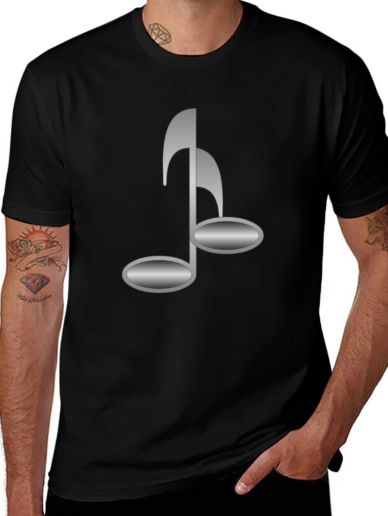 Black T-Shirt with Musical Note Design